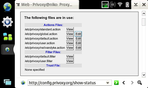 Privoxy Configuration Screen