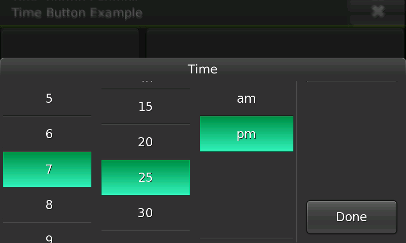 Screenshot of time selector