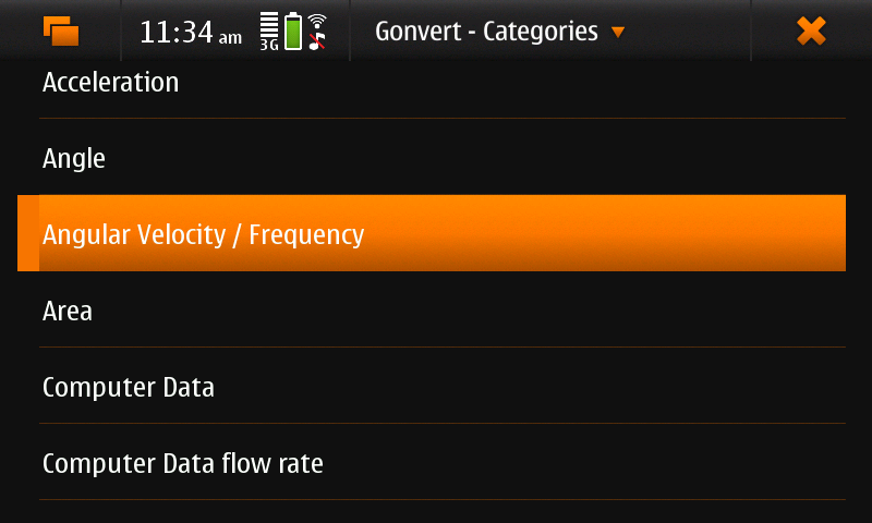 Screenshot of Gonvert showing ‘unit category’ view